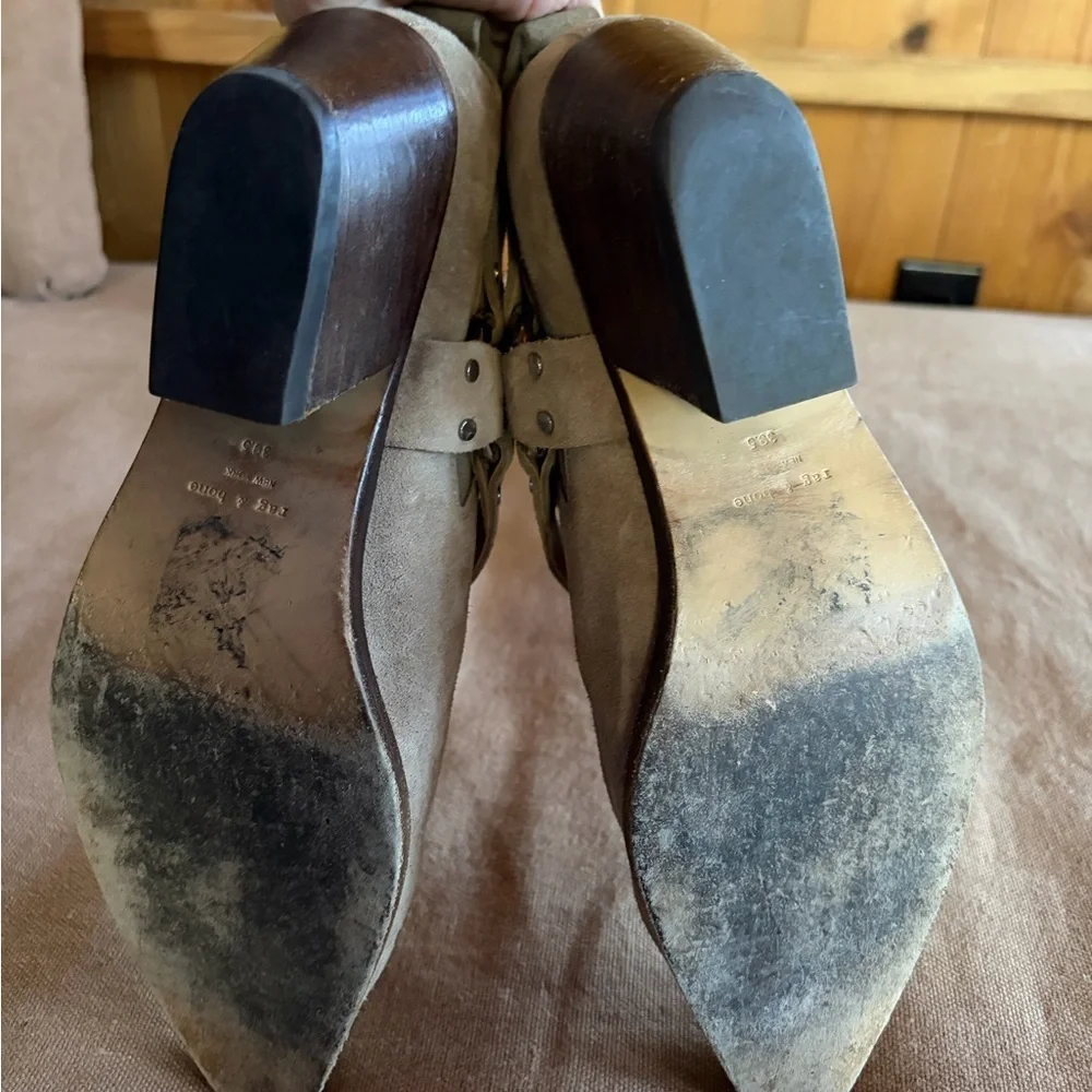 Rag & Bone Light Sand Westin Harness Suede Ankle Boots size 39.5